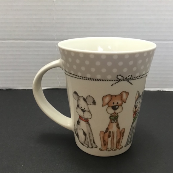 Casa Signature Mug For Dog Lovers 12 Oz Grey and Ivory Cute Cartoon Dogs Design - Picture 3 of 6